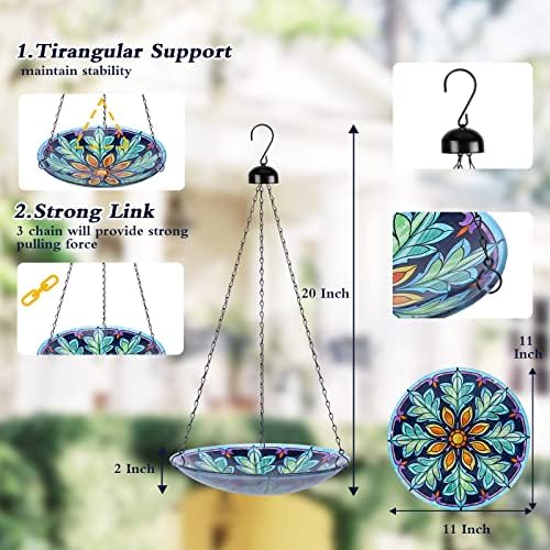 MUMTOP Hanging Bird Bath Outdoors Glass Bird Water Bowl Feeder Garden Decor - Image 2