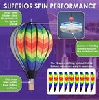 Hot Air Balloon Hanging Garden Spinner 26" - Vibrant Double Rainbow Chevron Design, Weather-Resistant Outdoor Decor, Durable & Lightweight for Patios, Yards, and Gardens - Eye-Catching Wind Spinner - Image 4
