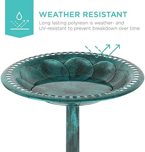 Best Choice Products Bird Bath, 28in Outdoor Resin Pedestal - Green - Image 2