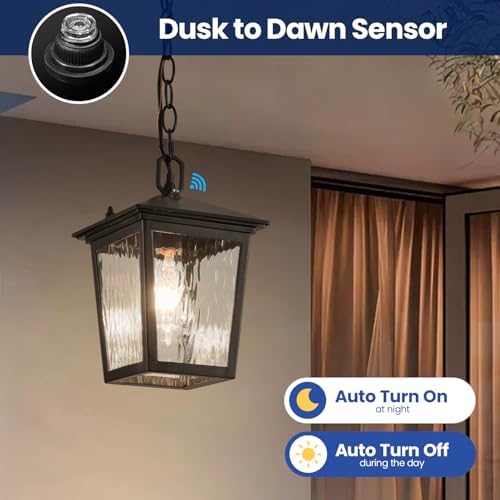 Outdoor Dusk to Dawn Pendant Light Black Outdoor Porch Hanging Light - Image 6