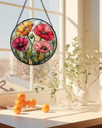 Poppy Flower Stained Glass Window Hanging Suncatcher Gifts for Women 12" - Image 4