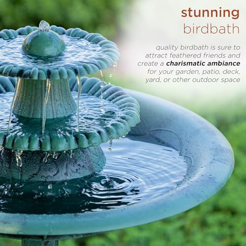 Alpine Corporation 35" Tall 3-Tier Outdoor Pedestal Water Fountain – Durable Resin Cascading Water Feature and Birdbath for Garden, Patio, Deck, and Backyard, Green - Image 4