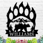 Personalized Bear Paw Metal Wall Decor, Rustic Forest Bear Wilderness Sign, Forest for Living Room Indoor Decor, Rustic Cabin Hunting Bear Paw Signs by EXUNART