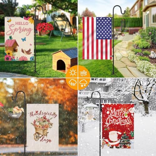 LOPANNY Large Garden Flag Holder Stand Pole for 28 x 40 Flags with Shepherds Hooks for Outdoor - Upgraded Sturdy 60 Inches Yard Flag Post Stake Perfect for Outdoor Decor(without Solar Lights & Flag) - Image 4