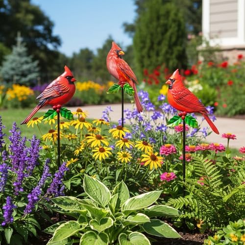 Cardinal Bird Yard Outdoor Decoration Stakes Garden Statue Yard Decor by BVL-FOOKHOMEGARDEN