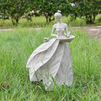 DiliComing Fairy Garden Statue Bird Feeder - 23-inch Large Sculpture for Outdoors Statues Bird-Bath Yard Decorations Fairy Garden Statue Grey White - Image 5