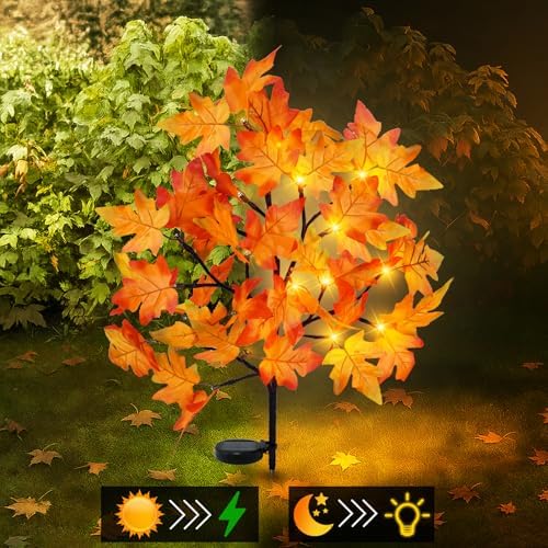 Uieke 4 Pack Solar Fall Lights Outdoor Decorative, 80LED Fall Solar Stake Lights Outdoor with 8 Modes & Timer Maple Leaf Pathway Lights Waterproof Thanksgiving Decorations for Yard Garden - Image 3