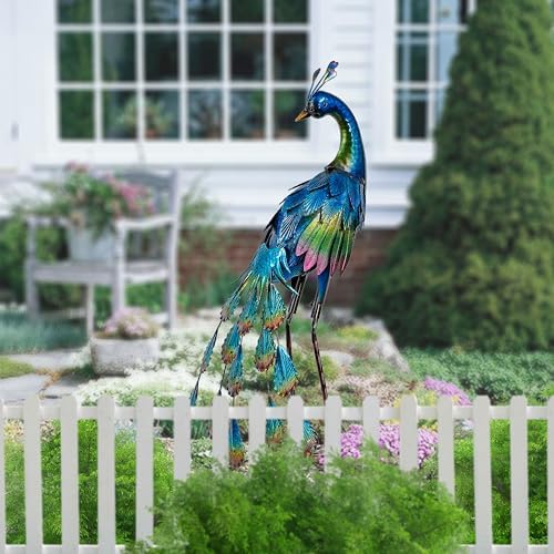 TERESA'S COLLECTIONS Garden Decor, Peacock Yard Decor, Elegant Peacock with Colorful Painting,18", Waterproof Metal Outdoor Statues, Garden Gifts, Birthday Gifts for Women Mom - Image 2