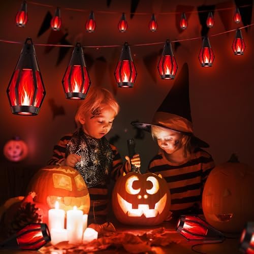 iBaycon 42FT 15 LED Solar Flame Halloween String Lights Outdoor, Red - Image 7