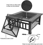 Outvita 32in Fire Pit Table, Outdoor Square Metal Firepit Table with Fire Bowl, Mesh Cover and Fire Poker for Patio Yard Garden Camping - Image 3