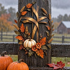 Autumn Cross Pumpkin Metal Wall Decor, Rustic Fall Harvest Sign, 12in-30cm - Image 2