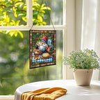 Baking Gnome Picnic Stained Glass Suncatcher – Square Hanging Window Panel for Home or Greenhouse – Whimsical Glass Art Gift for Garden Lovers, Christmas, Halloween, Father Days qiiejq - Image 3
