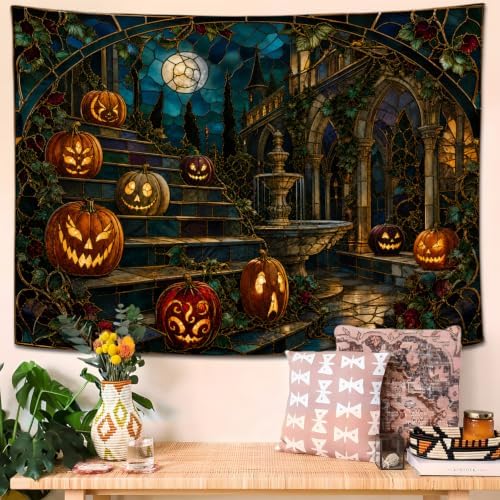 Halloween Pumpkin Tapestry, Gothic Stained Glass Courtyard Decor 70x90inch - Image 6