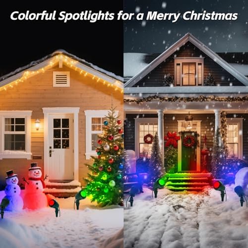 Halloween & Christmas Outdoor Spotlight, 2700K Warm White LED Landscape Spot Lightswith RGB 3 Lenses, IP67 Waterproof, 120V Plug-in for Yard, Garden Tree Holiday Decor (4 Pack, Green) - Image 4