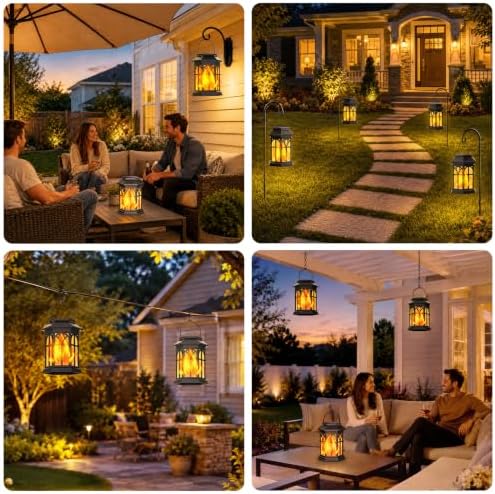 TomCare Solar Lanterns Outdoor, Flickering Flame Hanging Lights, 4 Pack - Image 7