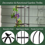 Evergreen Metal Garden Obelisk Trellis for Climbing Plants Outdoor, Indoor Plant Trellis for Potted Plants, Floral Pattern Arch Trellis (Black, 7 ft. Round, Set of 2) - Image 4