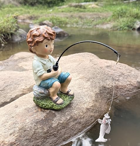 coolboy Garden Pond Boy Fishing Outdoor Statue,Yard Koi Pond Decorations - Image 2