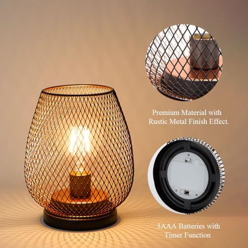 TRIROCKS Set of 4 Battery Operated Lamp LED Table Lantern, Metal Cage Cordless Lamps with LED Bulb，Vintage Decorative Outdoor Lantern for Weddings, Parties, Patio, Events for Indoors Shelf Decor - Image 4
