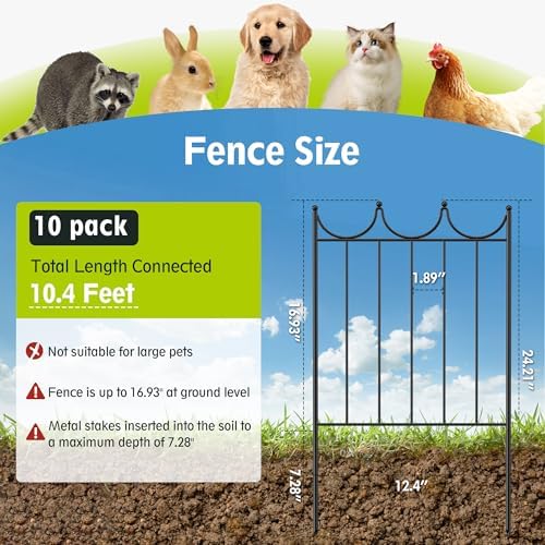 Decorative Garden Fence, 24in(H)×10.4ft(L), 10 Pack - Image 2