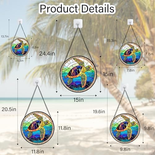Colored Sea Turtle Ocean Stained Glass Window Hanging Suncatcher Gifts 15" - Image 7