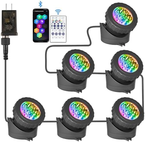T-SUN Color Changing Pond Lights, 6 Lightheads with Bluetooth APP Control by T-SUN