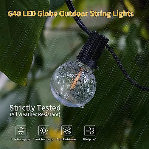 40 ft 25 Warm White G40 LED Outdoor String Light, Plug-in Globe Patio Light - Image 2