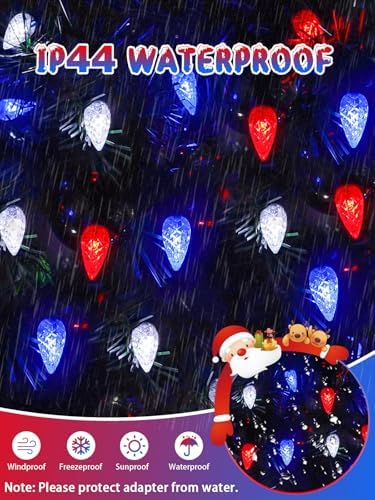 Connectable C6 Christmas Lights Outdoor String 78FT 240 LED Red White Blue - Image 3