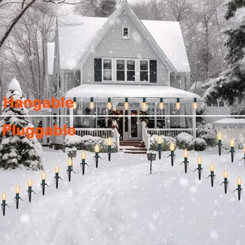 SUNSGNE C9 LED Christmas Pathway Lights Outdoor 38 Feet Sidewalk String Lights with Marker Stakes, 25 LED Clear Connectable Christmas Walkway Markers Lights for Outside Porch Garden Yard Lawn Decor - Image 5