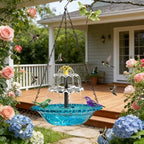 Solar Cascade Hanging Bird Bath Fountain, Outdoor Solar Powered Hanging Bird Bath with Pump Dispenser, Large Humming Birds Shower Bowl Kit for Garden Patio Yard Balcony Decoration (Blue) - Image 2