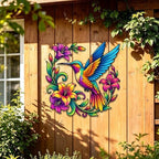 Hummingbird Metal Sign Floral Wall Art Colorful Bird Plaque Rustic Iron Decor for Garden Patio Porch Living Room Indoor Outdoor Hanging Ornament (24 INCH) - Image 4
