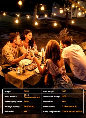 Brightown 58FT 26 LED Solar String Lights Outdoor, 20h+ Runtime, USB Port - Image 5