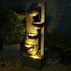 Sunlinua Garden Water Fountains Outdoor 5 Tiered Cascading Bowl Modern Waterfall Fountain with LED Lights, Natural Stones for Garden, Living Room, Patio, Yard Art Decor, 16.3" L * 10.8" W * 49.2" H - Image 3