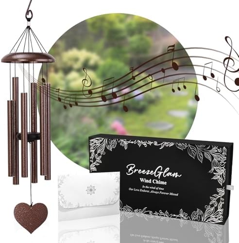 32" Memorial Wind Chimes Deep Tone Outdoor, C Major Tuned Aluminum Wind Chime with Gift Box & Envelope, Sympathy Wind Chime for Garden Decor Hanging, Heart Pendant, Bronze by Unknown