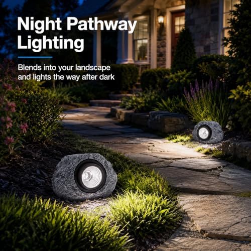 Solar Rock Lights Outdoor: 2Pack Gray Waterproof LED Stone - Image 6