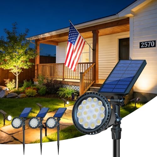 DBF Solar Outdoor Lights, 600LM Solar Spot Lights Outdoor Waterproof, 18 LED Auto On/Off Landscape Lighting Flag Pole Light for Garden Yard Pathway Garage Pool Patio(Warm White, 4 Pack) by DBF