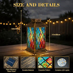 Solar Lantern Outdoor Waterproof Vibrant Stained Glass Window Abstract Geometric Patterns Bold Colors Garden Decor LED Hanging Solar Lights Tabletop Lamp Gifts for Women Mom Outside Yard Patio Porch - Image 2