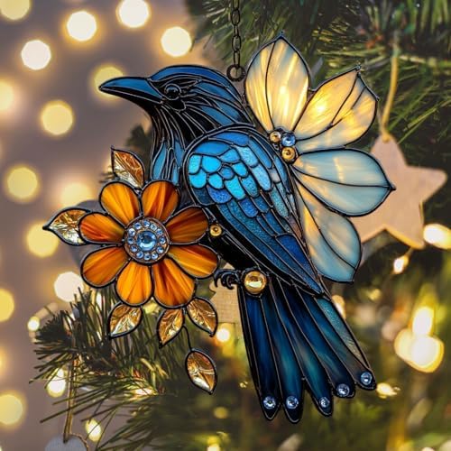 Flowers and Raven Acrylic Suncatcher - Image 6