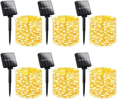 Brightever Solar String Lights, 6-Pack Total 240FT 600LED Solar Fairy Lights with 8 Lighting Modes, Solar Lights Outdoor Waterproof for Patio Christmas Wedding Party Tree Yard Decoration (Warm White) by Brightever