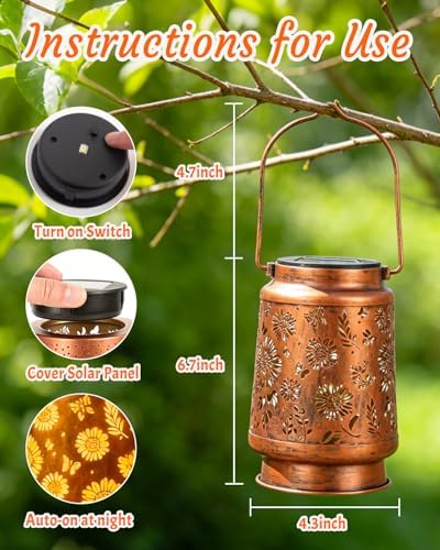 ANYTALK 2 Pack Sunflower Solar Lantern Lights, Outdoor Lanterns Garden Decor, Hanging Solar Lantern for Backyard Porch Patio Table Yard Balcony Lawn Pathway, Gifts for Women Grandma Mom - Image 4
