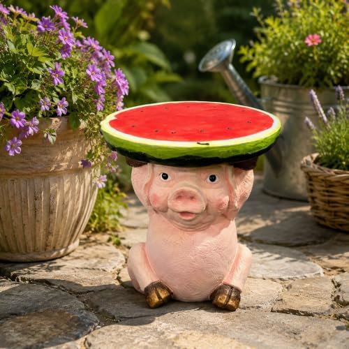 Cute Pig Side Table, Resin Watermelon End Table, 13.39" H Small Animal Accent, Multifunctional Plant Stand & Decorative Stool for Home, Patio, Garden & Living Room Deco by Unknown