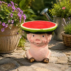 Cute Pig Side Table, Resin Watermelon End Table, 13.39" H Small Animal Accent, Multifunctional Plant Stand & Decorative Stool for Home, Patio, Garden & Living Room Deco by Unknown