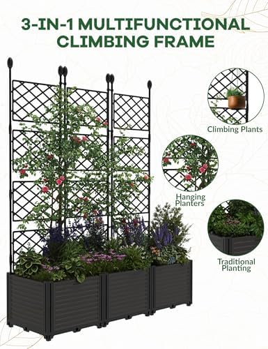 Patikuin 3-Section Sturdy Weather-Resistant Raised Garden Bed with Metal Trellis, Vertical Modular Planter Box & Privacy Screen for Climbing Plants, Vegetables, Flowers - Image 4