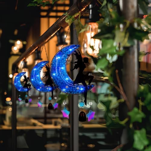 Memorial Wind Chimes Solar Hanging Glass Moon Lights Metal Fairy Angel Outdoor Wind Chimes for Mom Loved One Gifts - Image 5
