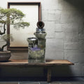 cdar 4-Tiers Outdoor Garden Water Fountain, Cascading Bowls and Stacked Stones Outdoor Water Fountain, Outside Patio Water Features Fountain with LED Light and Atomizer Warm Light by cdar