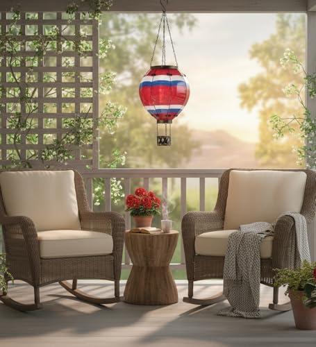 Regal Art & Gift Hot Air Balloon Solar Lantern – Hanging Solar-Powered LED Lights, Waterproof Portable Decorative Outdoor Lamp Made of Metal & Glass for Garden, Patios & Pathway – Stripe (Large) - Image 2