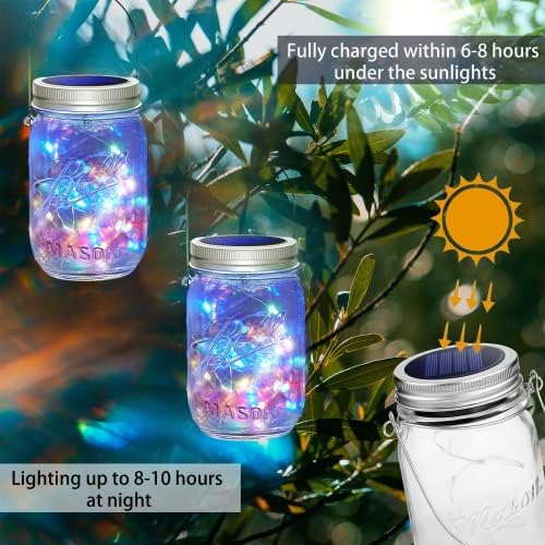 SmilingTown 30 LED 10 Packs Mason Jar Lights with Hangers Colorful Solar Mason Jar Lids Fairy String Light Outdoor for Patio Yard Garden Decor Christmas Wedding Party Lights (NO Jars) - Image 4