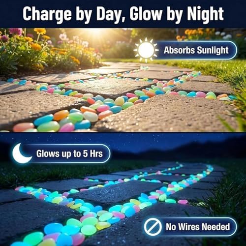 Colorful Glow-in-The-Dark Garden Stones, 2026 New Stepping Stone Kit, Night Guide Pebbles, Luminous Glow Stones for Outdoor, Glow Rocks for Landscaping (Orange,1000 Pcs) - Image 4