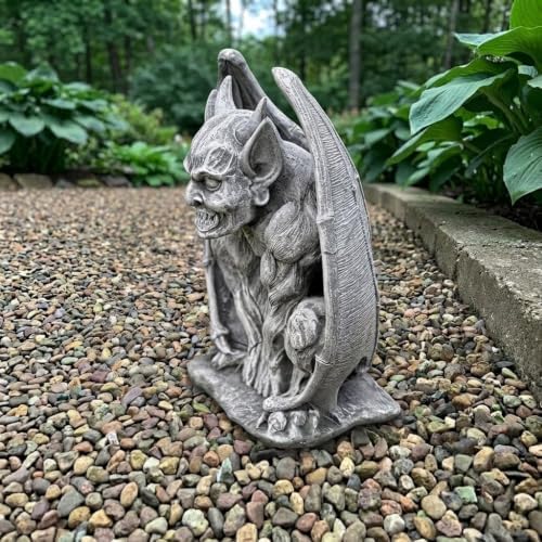 OLOMA Sitting Gargoyle Concrete Garden Statue Gothic Winged Bat Demon Sculpture Handcrafted Outdoor Fantasy Lawn Yard Decor Weather Proof Ornament Spooky Garden Art Mythical Creature Accent - Image 6