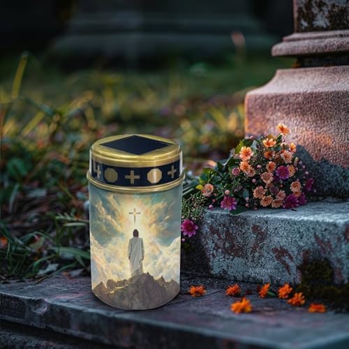 Poceacles 6 Pack Cross Solar Candle Cemetery Lights - LED Garden Solar Pathway Lights Outdoor Waterproof with Dusk to Dawn Sensor, God Cross - Image 3