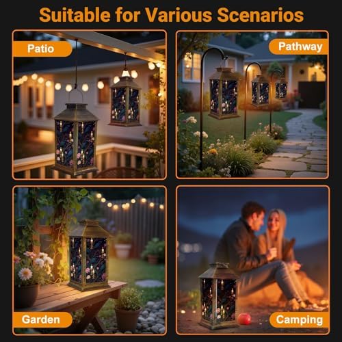 Solar Lantern Outdoor Garden Hanging Lantern Raven Floral Candles Starry Night Waterproof Solar Powered Lighting Outside Table Lamp for Patio Deck Yard Camping - Image 5